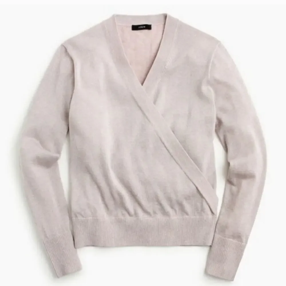 J Crew Shimmer Lurex Wrap Surplice Sweater Top Pink Metallic Wool Blend Small